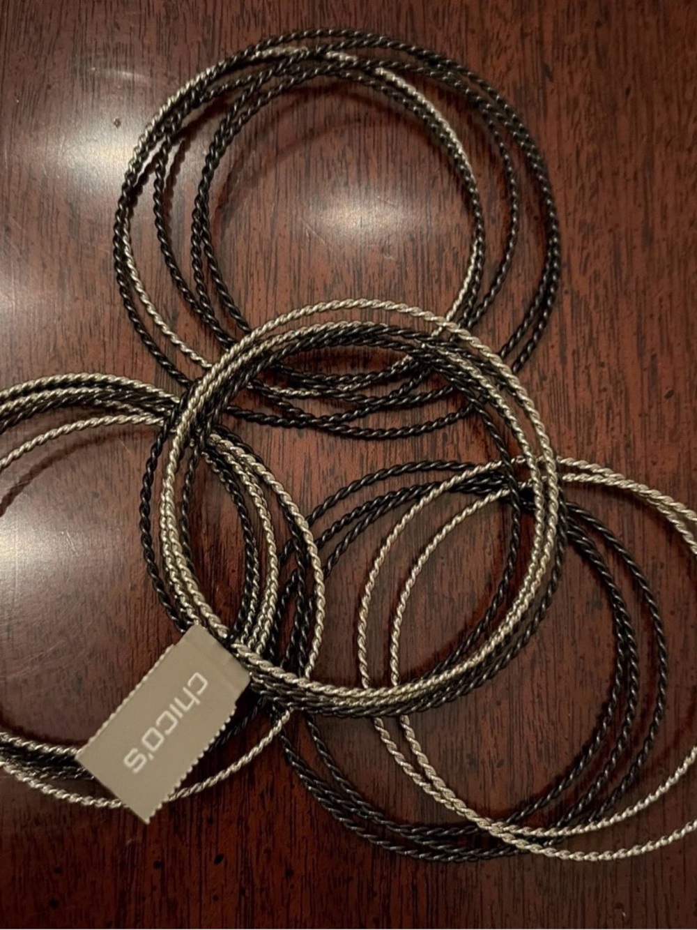Chico's Twisted Bangle Stack - Silver and Black